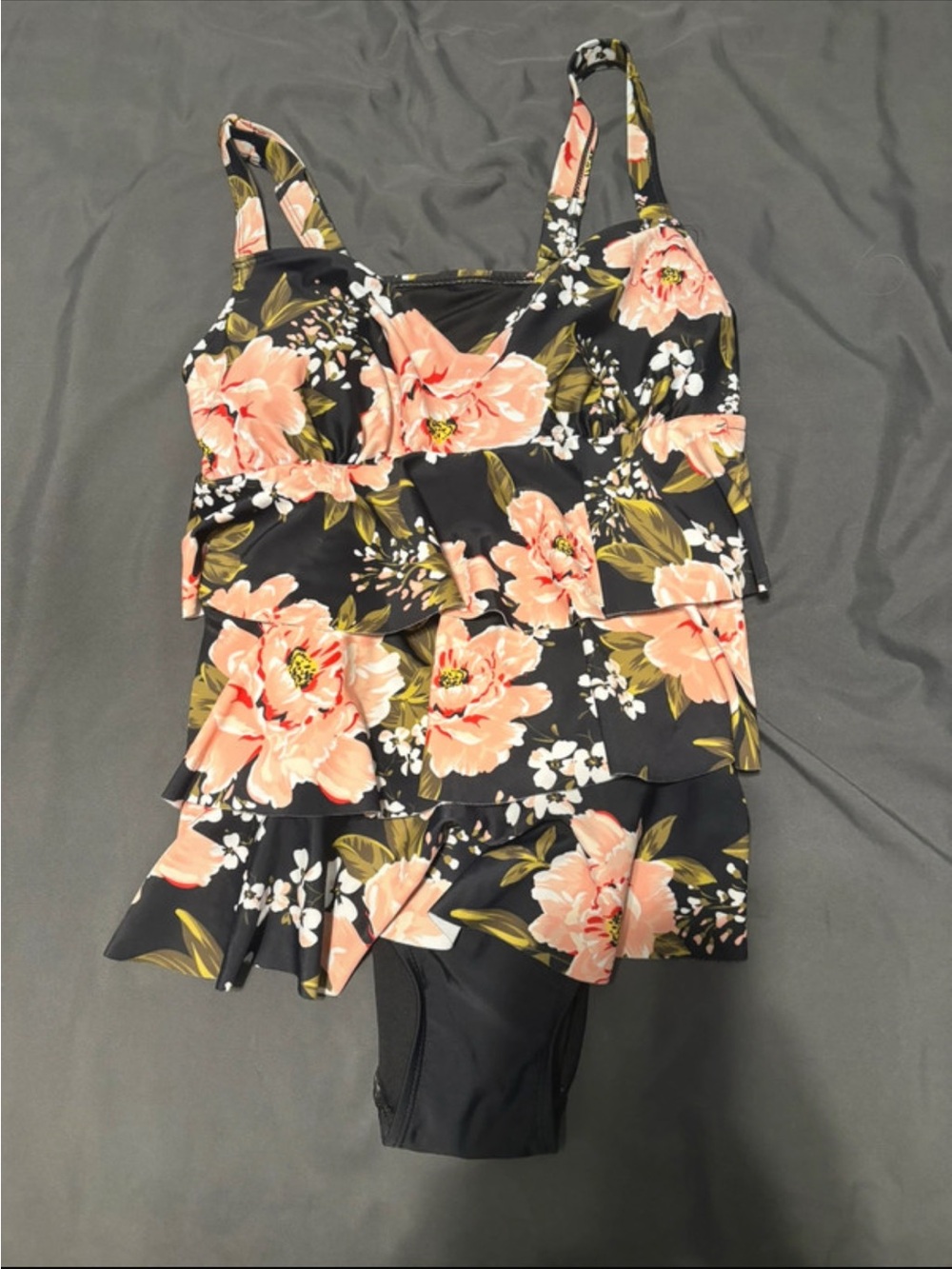 Women’s Floral Ruffle Swim Suit - Black & Pink